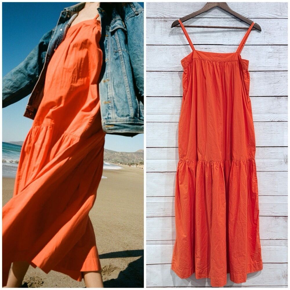 Fordays Orange Organic Cotton Poplin Natural Oversized Maxi Dress Boho Small